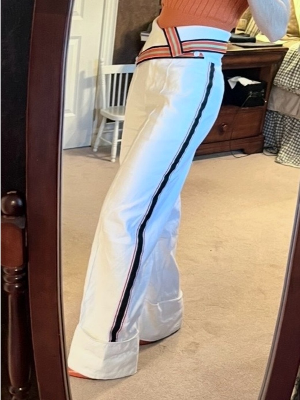 2010s DVF High-Waist White Wide-Leg Pants with Cuffed Hem